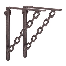 Relaxdays 10022947 Cast Iron Shelf Brackets, Set of 2, Antique Style, Unusual Chain Motif, Wall Bracket for Shelf, Rust Brown, 18 x 4 x 21.5 cm