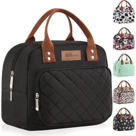 HOMESPON Lunch Bag for Woman Man Adults with Front Pocket Insulated Lunch Tote Lunch Box Container for Work Picnic or Travel(Black)