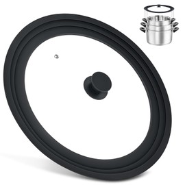 Extra Large Universal Lid Fits 13", 14", 15" Cookware - Silicone Replacement Pan Lid for Pots, Pans, and Skillets - Tempered Glass Pot Lid Cover for Frying Pans, Cast Iron, CrockPot