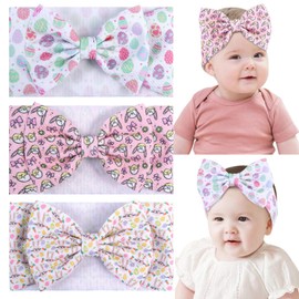 Subesty Baby Girl Headbands, 3Pcs Rabbit Egg Carrots Printed Nylon Hairbands with Bows for Infant Toddler
