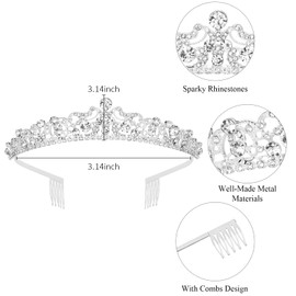 CAVETEE Princess Headband for Women, Princess Crown Quinceanera Headpieces Birthday Decoration for Wedding Birthday Party (silver)