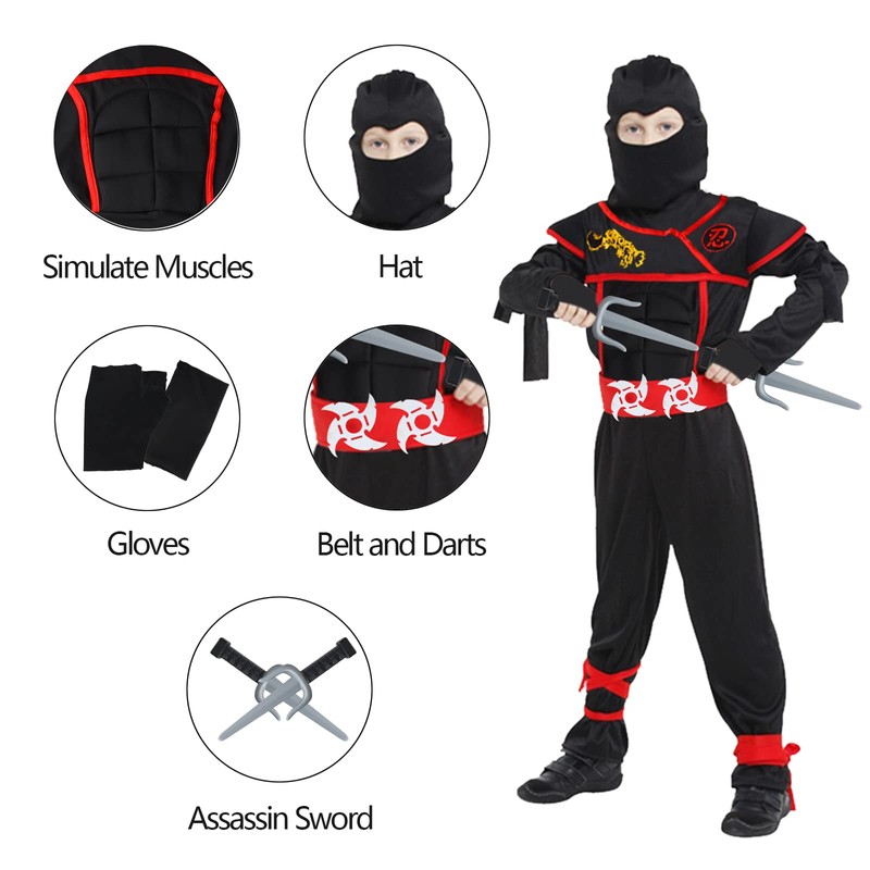 GUBOOM Ninja Costume for Children, Muscle Suit Samurai Ninja, Suitable