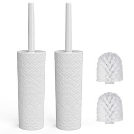 Toilet Brush, 2 Pack Toilet Brushes & Holders Sets with Plastic Handle and Soft Flexible Bristles, 4 Toilet Brush Heads for Bathroom Toilet-Ergonomic, Elegant, Durable Loo Brush (White)