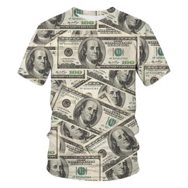 Funny Money T-Shirts, Cool Hippie $ 100 Dollar Bill Money Outfit Shirts for Men Women Kids Teen Unisex Summer 3D Printing Design Short Sleeve Top Tee Shirts