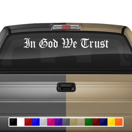 Sticky Creations in God We Trust Decal Sticker Windshield Window Vinyl Graphic Banner Rear Back Car Truck SUV Vehicle Christian Faith Text Name Letters 36"x4.25"+ (Font-Old English)