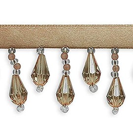 Trims By The Yard Joanne Beaded Teardrop Fringe Trim, Decorative Fringe For Fashion, Costume, or Home Decor, Washable Fringes, 10-Yard Cut, Champagne