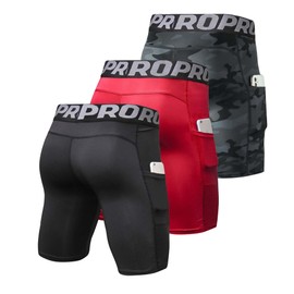 BEGIANT 3 Pack Compression Shorts Men with Pocket Cool Dry Spandex Athletic Shorts Biker Running Tights Underwear