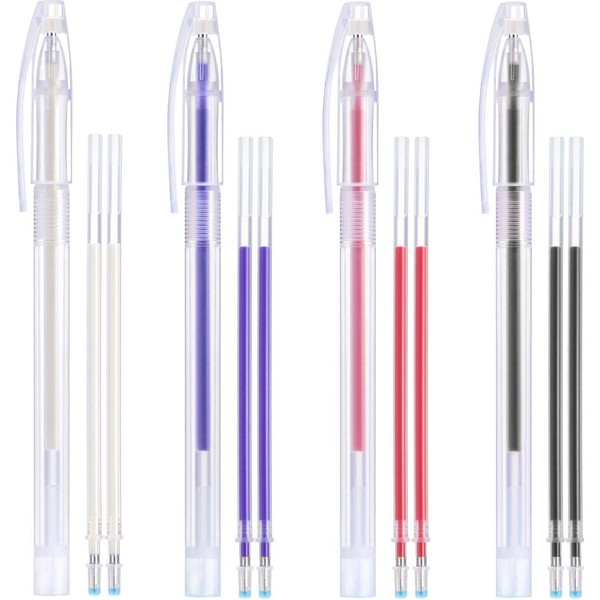 Onwon Heat Erasable Fabric Marking Pens with 8 Refills, 4 Colors Heat Erasable Pens for Fabrics in Four Colors Sewing Quilting Dressmaking