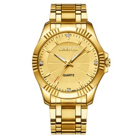 DREAMING Q&P Gold Stainless Steel IP Plated Men's Business Wrist Watches for Male with Crystals