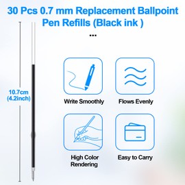 30 Pcs Retractable Pen Refills, 0.7mm Pen Refills Black Ballpoint Retractable Pen Ink Refills Smooth Pen Refills Ballpoint Pen Refills Black Pen Ink Refill for Office School Home (107mm in Length)