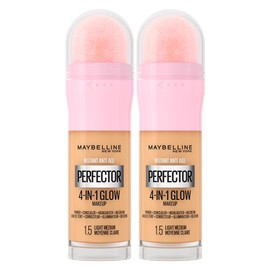 Maybelline New York Instant Age Perfector Glow 4in1 Concealer BB Cream Illuminating Color Primer 1.5 Light Medium with Application Sponge - 2 Bottles of 20ml