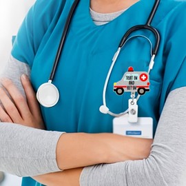 Cute Ambulance Badge Reel Holder Retractable with ID Clip for Nurse Nursing Name Tag Card Medical Assistant Funny Accessories with Alligator Clip for Hospital Student Work Office