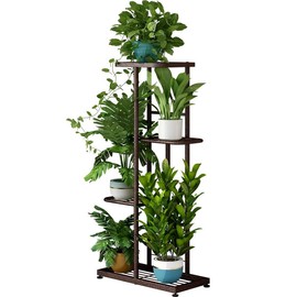 SUOERNUO Plant Stand Metal 4 Tier 5 Potted Multiple Flower Pot Holder Shelf Indoor Outdoor Planter Display Shelving Organiser Rack Smooth Pad - Color: Bronze, Size: 4 Tier-5 Potted