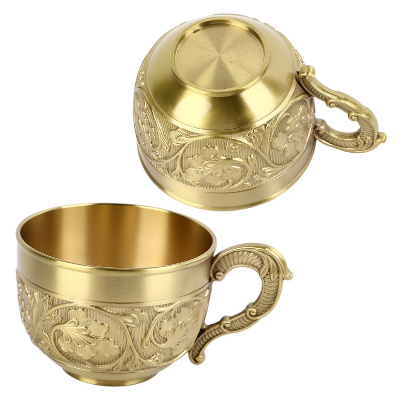 Brass Tea Cup Exquisite Embossed Patterns Retro European Small Coffee