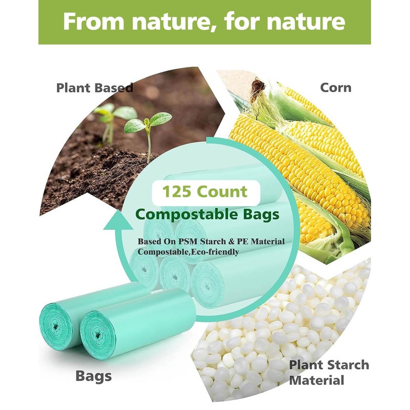 AYOTEE 100% Compostable Trash Bags, Small Compost Bags 1.3 Gallon,