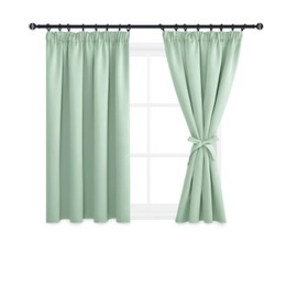 DWCN Opaque Curtains, Ruffle Tape, Set of 2, H 137 x W 117 cm, Blackout Curtains with Curtain Ties, Curtains for Living Room, Bedroom, Thermal Curtain, Cold Protection, Heat-Insulating, Light Green