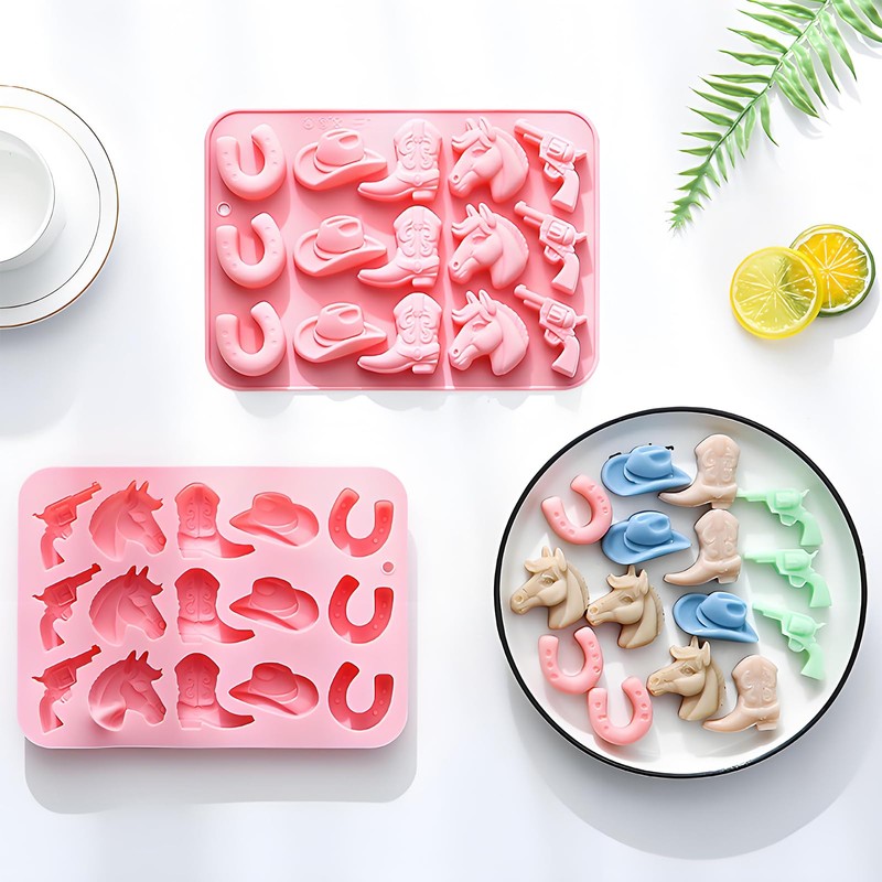 Western Cowboy Ice Cube Mold, Pink Silicone Tray with Horse