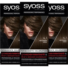 Syoss Color Coloration Hair Dye, 4_1 Medium Brown Level 3 (3x 115 ml), Permanent Colouration for up to 10 Weeks of Colour Intensity and 70% Less Hair Breakage*