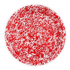 Enamelware Large Round Tray, 20.5 inch, Red/White Splatter