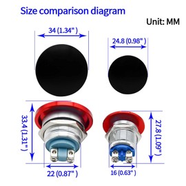 (2Pcs) 22mm Mushroom Head Black Push Button Switch 7/8in Waterproof Metal Momentary Start Button SPST Mouting Domed Screw DC 12V/24V, AC 110V/120V (Black, 22MM)