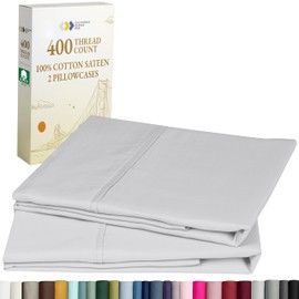 California Design Den Queen/Standard Pillow Cases Set of 2-400 Thread Count Sateen, Natural 100% Cotton Pillowcases Queen, Soft, Roomy and Breathable - Silver