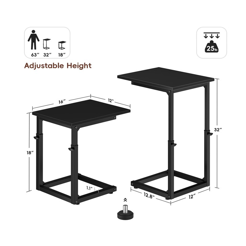 VAGUSICC C Shaped End Table, Adjustable Height Side Table for