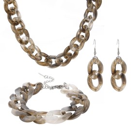 COLORFUL BLING Acrylic chunky Cuban Statement Necklace paper Clip Bracelet Earring Set Hip Hop Punk Choker paper clip Statement jewelry set-B