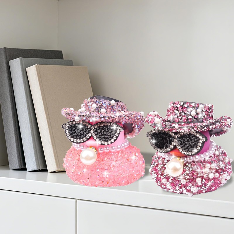MuMyer Pink and Rose Sparkly Rhinestone Rubber Duck Car Ornaments