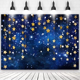 5x3ft Twinkle Twinkle Little Star Backdrops Navy Blue Galaxy Starry Sky Gold Glitter Little Star Photography Background Adults Newborn Kids Birthday Party Decorations Baby Shower Portrait Backdrop