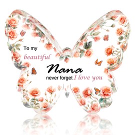 Nana Gifts, Nana Birthday Gifts, Butterfly Shape Acrylic Plaque Signs with Pink Flower, Special Gifts for Nan on Birthday, Mother's Day, Christmas, Thanksgiving