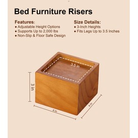 Lufia Wood Bed Furniture Risers 3 Inch, Solid Pine Wood Furniture Risers: Enhance Durability, Comfort, and Style with Effortless Installation and Added Functionality