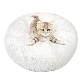 otoez Kitten Puppy Bed Extra Small XS Round Dog Cat Beds Anti Anxiety Plush Pet Calming Donut Bed with Non-Slip Waterproof Bottom, Washable (15.7", White)