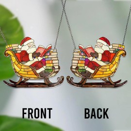 Christmas Sun Catcher for Window Hanging Read Book Santa Claus Designs Acrylic Suncatcher Decor for Wall Home, Garden, Housewarming Women Neighbor Party Cute Winter Xmas Gifts7.87inch