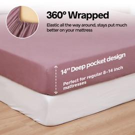 Simple&Opulence 100% Linen Fitted Sheet (1 Piece) Mattress Cover, Natural Belgian Flax-Queen Size, 14 Inch Deep Pocket Stone Washed Farmhouse Bedding-Purple