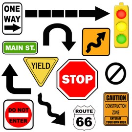 Road Sign Wall Decals, Street Sign Wall Decor Stickers Stop Sign, One Way, Traffic Light, Yield, Caution Construction, Do Not Enter Route 66, Boys Room Decor Fun Decoration for Bedroom (Road Sign)