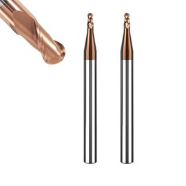 ASNOMY Set of 2 Solid Carbide Radius Milling Cutter Ball End Mill Diameter 2 mm AlTiN Coating HRC 55, Carbide Ball End Mill, 2 Teeth CNC Engraving Cutter for Metal
