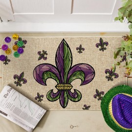 Artoid Mode Irises Mardi Gras Doormat, Cute Carnival Home Decor Low-Profile Switch Rug Door Mat Floor Mat for Indoor Outdoor 17x29 Inch