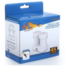 Anadol Monoblock Single LNB Gold Line for Satellite Dish - 1 Subscriber, 2 Satellites, Astra 19.2 & Hotbird 13 - Digital Double Sat Head 0.1 dB - Full HD, 4K, 8K, UHD, 3D, HDTV + 2 x F-Connector