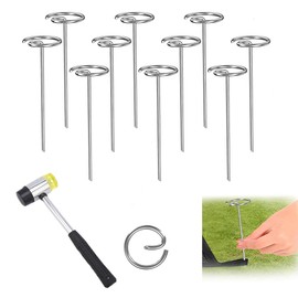 Landscape Fabric Pins Rug Stakes - 11-Pack Heavy Duty 6" G-Shaped Garden Staples with Dual Head Hammer for Outdoor Carpet, Weed Barrier, Tarps and Ground Cover