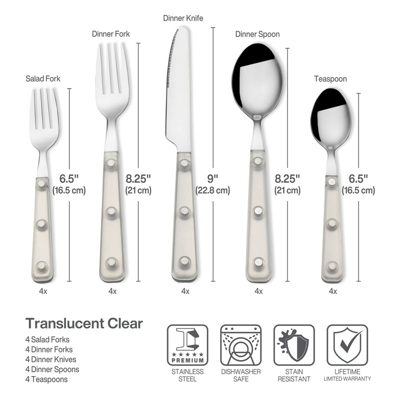 Mikasa Living Clear Translucent 18/0 Stainless Steel 20-Piece Flatware Set,
