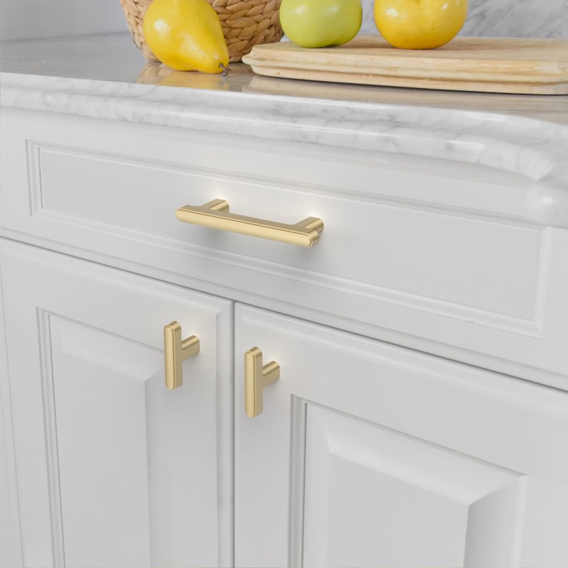 Amerdeco 10 Pack Brushed Gold Cabinet Pulls 3 Inch(76mm) Hole