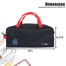 MELOTOUGH 16 Inch Tool Bag Canvas Tool Tote Bags with Zipper Heavy Duty Portable Tool Bag Organizer for Electrician,Plumbing,Technician,HVAC (Black)