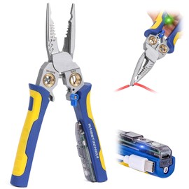 haisstronica 9-in-1 Rechargeable Wire Stripper with NCV Voltage Tester, 10-18 AWG Professional Electrical Pliers with Audible & Visual Alert, USB-C Charging Multi-Tool with One-Handed Lock & TPR Grip