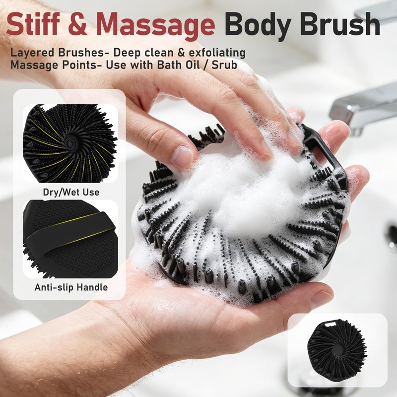 Back Scrubber for Shower for Men 2 Pack, Silicone Body