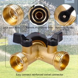 Biswing 2 Pack Garden Hose Splitter 2 Way, Heavy Duty Brass Connector Tap Splitter, Y Splitter 2 Valves with 4 Extra Rubber Washers