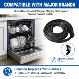 W11177741 Dishwasher Door Gasket Seal Replacement – Compatible with Whirlpool, Maytag, KitchenAid, Kenmore, Amana – Replaces W10300924, W10660528, W10300924V – Fix Leaks, Durable Rubber, Easy Install