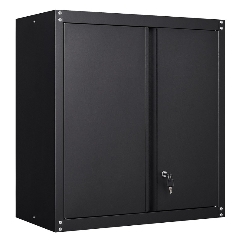 IRONFFICE Metal Storage Cabinet,Garage Wall Cabinets with Locking Doors,Black Metal