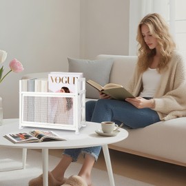 White Magazine Holder, Metal Magazine Rack Floor, Magazine Storage Basket, Mesh Magazine File Holder, Magazine Holders for Shelves，Magazine Stand for Desk, Folder Organizer Bin for Magazines