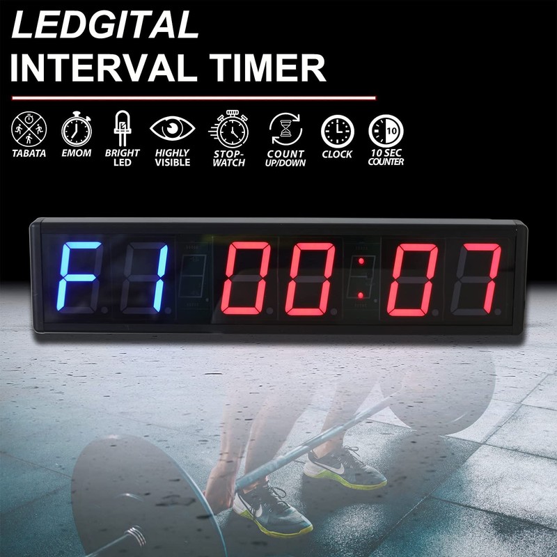 Ledgital Large Interval Gym Clock for Workouts Size 20x4.7in. Operated