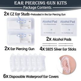 Anzero Ear Piercing Kit, Anzero 2 Pcs Disposable Ear Piercing Gun with Preloaded Ear Stud, at Home Self Ear Piercing Gun Kit - 3MM Earrings Stud